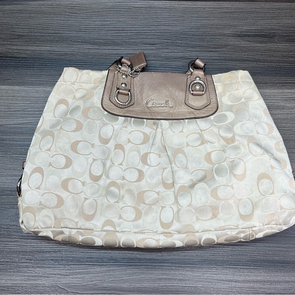 Coach Cream and Brown Signature Tote